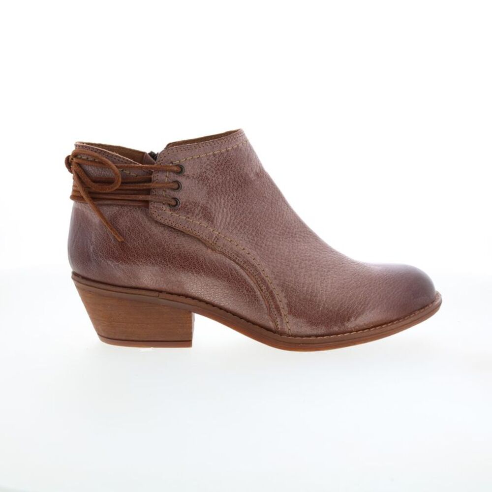 Sofft Brown Leather Ankle Booties with Low Block Heel